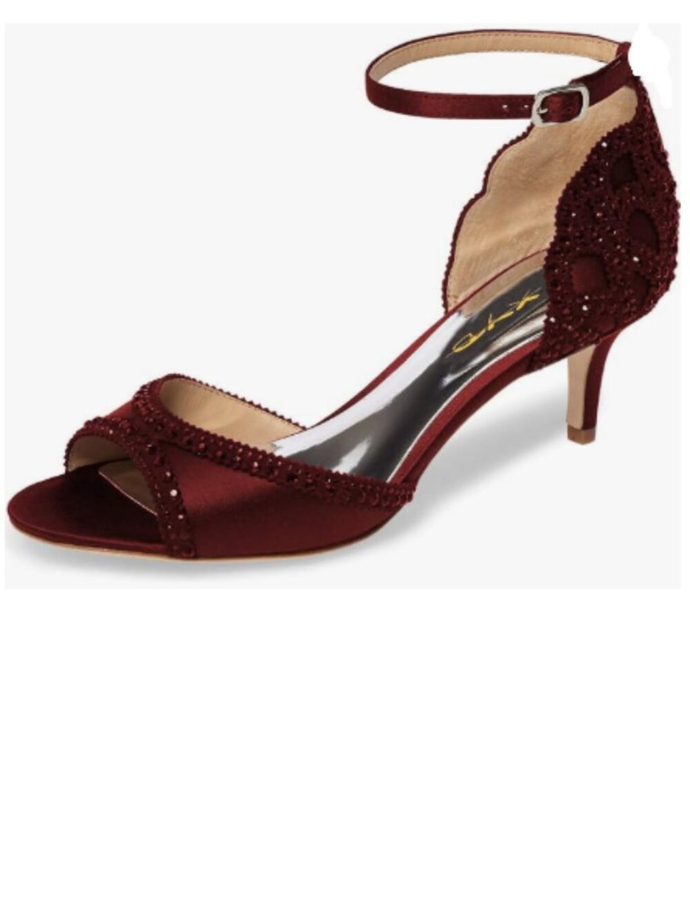XYD Wine Sandal Peep Toe D'Orsay Kitten Heel Rhinestone Ankle Strap Satin Shoes